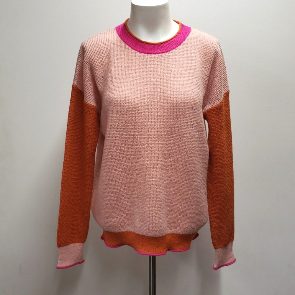 Fate Knit Sweater Women's Small Wool Blend Colorblock Pink Crew Neck Lightweight